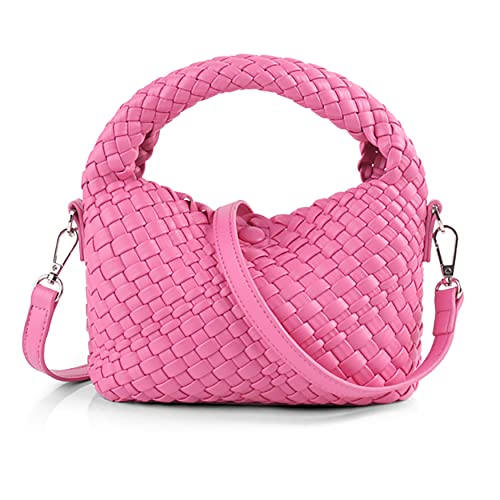 Gewebte Geldbörse für Damen, kleine Crossbody-Tragetasche mit abnehmbarem Schultergurt, Mädchen-Handtasche mit Tragegriff oben, Rosarot von ZEDIUH