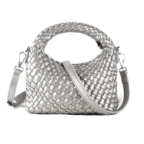 ZEDIUH Gewebte Geldbörse für Frauen, kleine Crossbody-Tasche mit abnehmbarem Schultergurt, Mädchen-Handtasche mit Tragegriff oben, silber von ZEDIUH