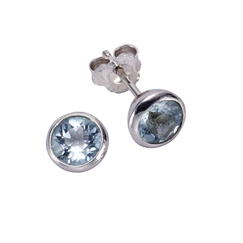 Zeeme Gemstones Damen Ohrstecker 925/- Sterling Silber 0,75cm Glänzend Blautopas beh. weiß 358220410-9 von Zeeme