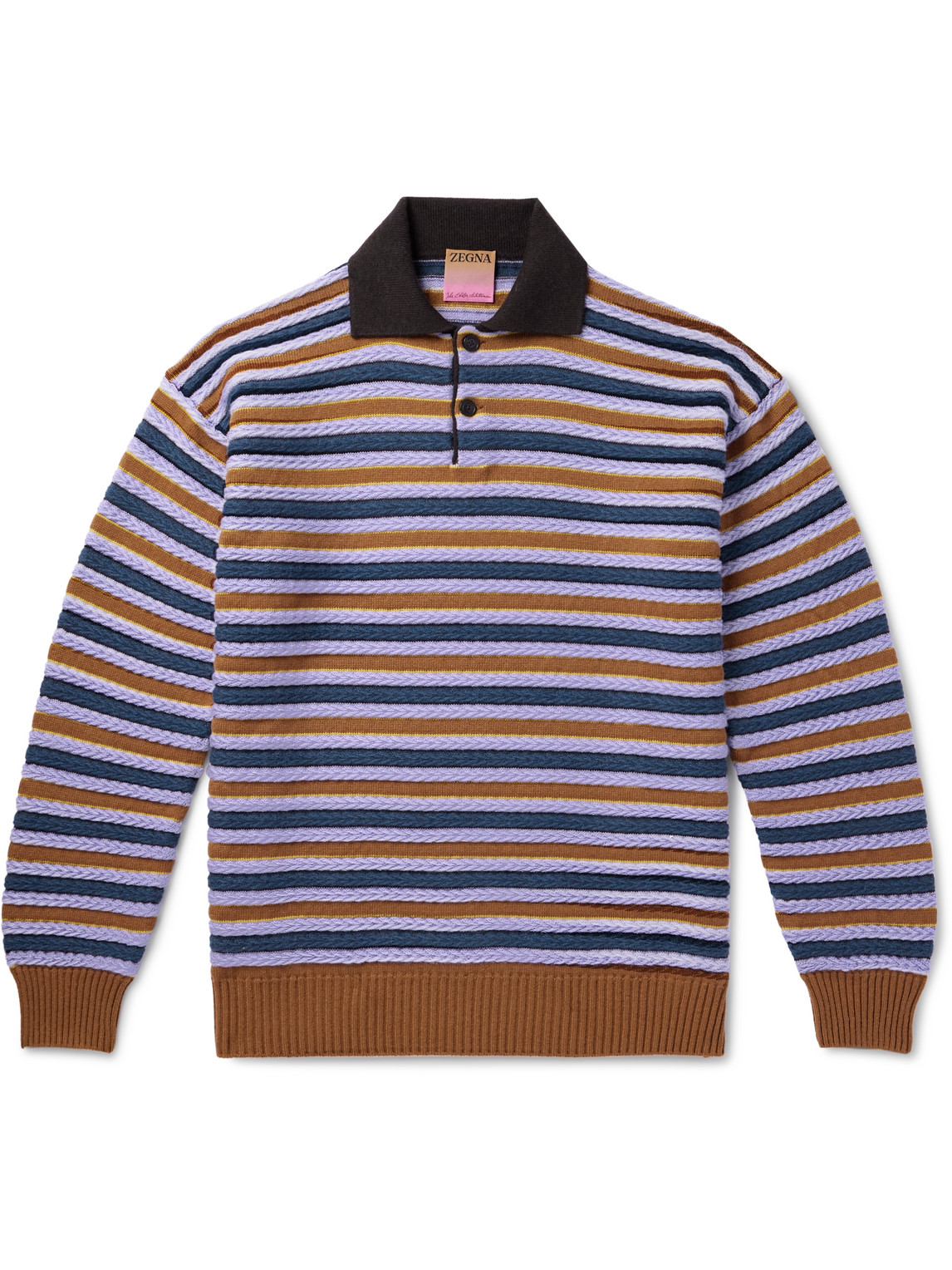 ZEGNA x The Elder Statesman - Striped Cashmere and Wool-Blend Polo Shirt - Men - Blue - L von ZEGNA x The Elder Statesman