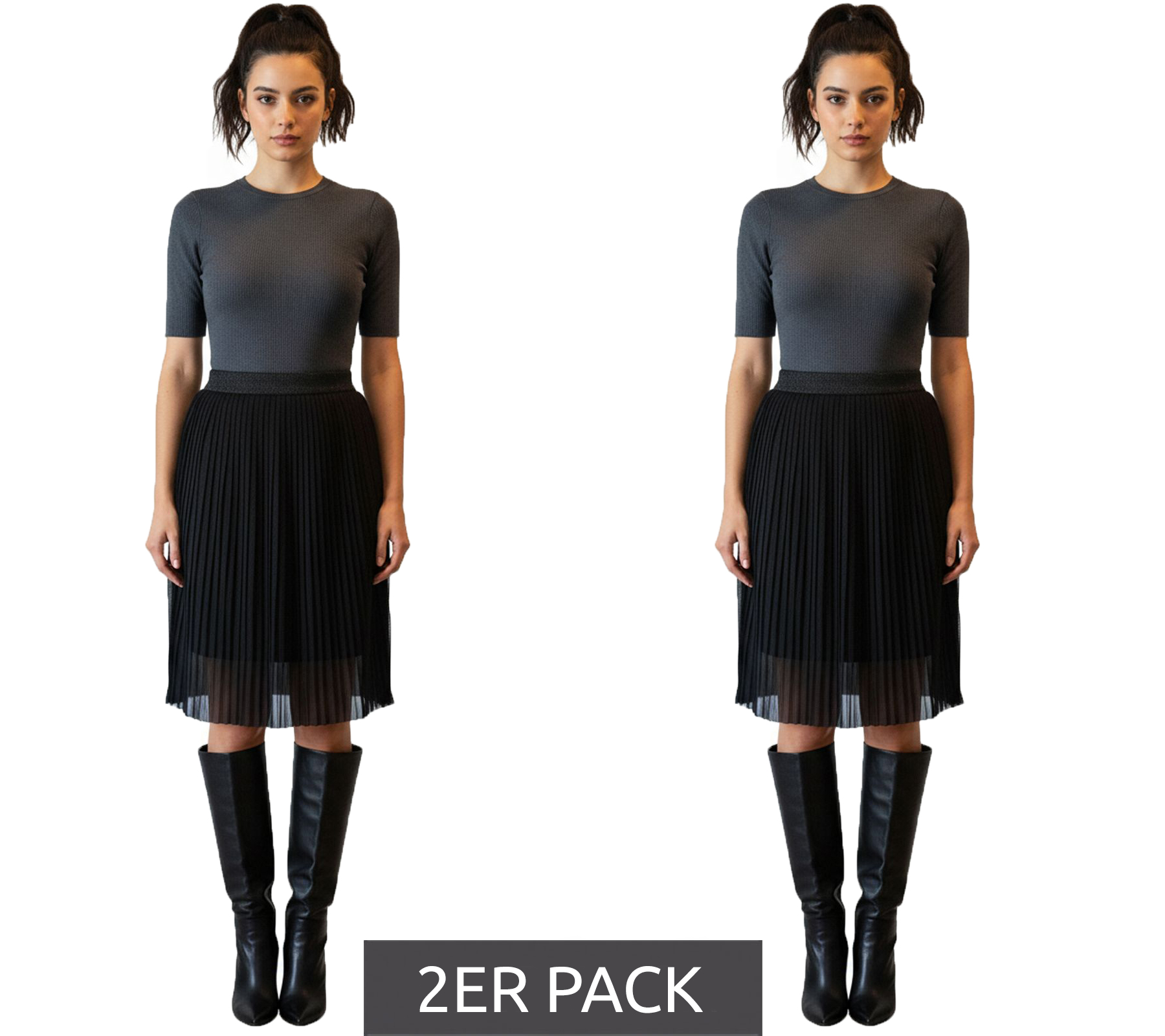 2er Sparpack ZEGY Damen Plissee-Rock schlichter Sommer-Rock Midi-Rock 1052 Schwarz von ZEGY