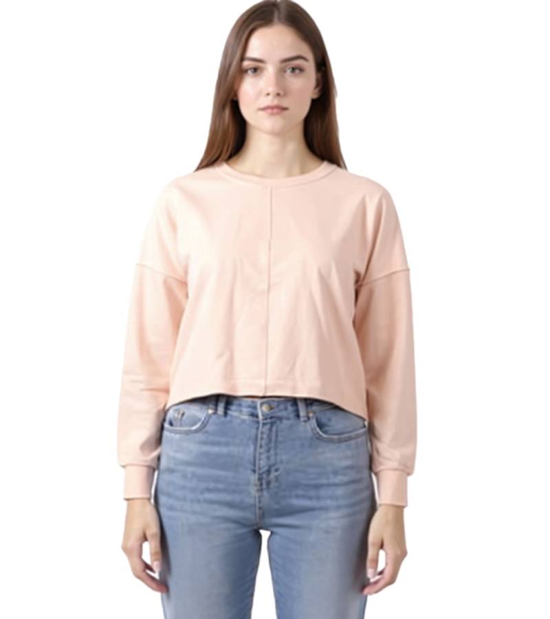 ZEGY Damen Crop-Pullover Langarm-Shirt schlichter Baumwoll-Pulli Cropped 1067 Rosa von ZEGY