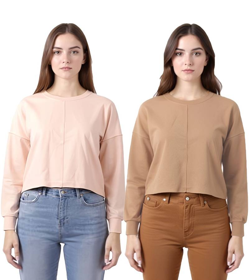 ZEGY Damen Crop-Pullover Langarm-Shirt schlichter Baumwoll-Pulli Cropped 1067 in Rosa oder Braun von ZEGY