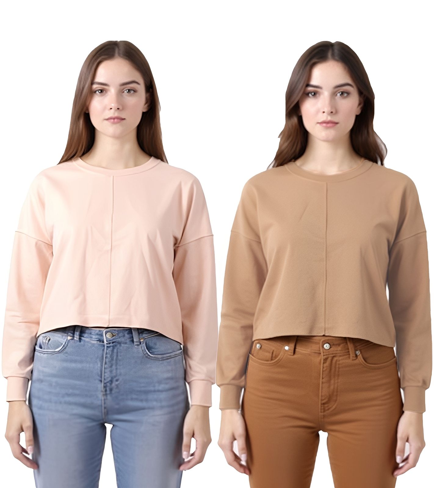 ZEGY Damen Crop-Pullover Langarm-Shirt schlichter Baumwoll-Pulli Cropped 1067 in Rosa oder Braun von ZEGY