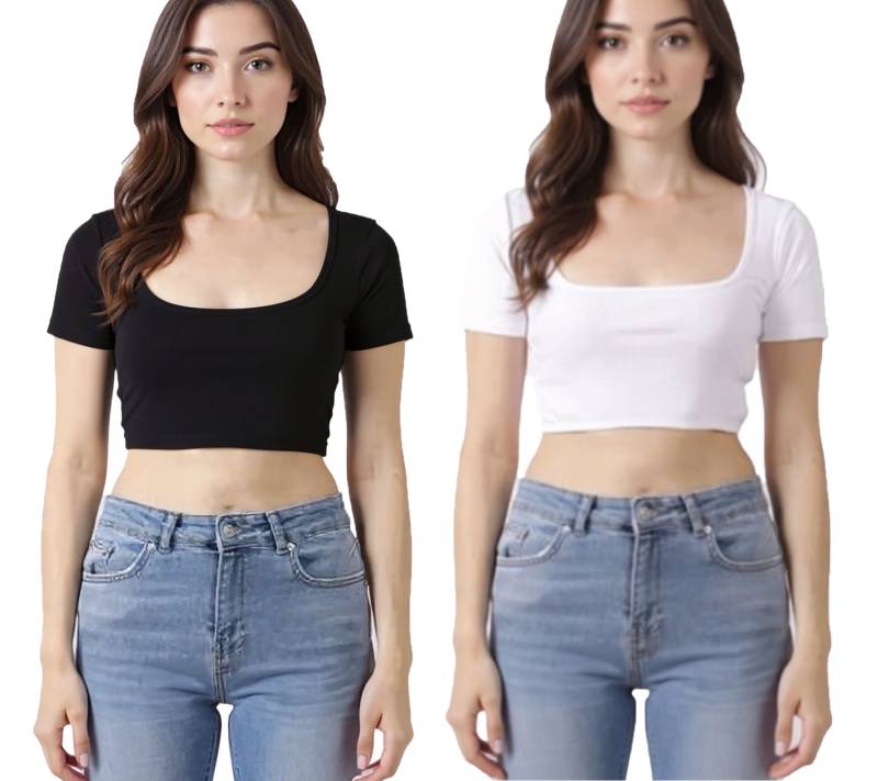ZEGY Damen Crop-Top geripptes Baumwoll-Shirt schlichtes T-Shirt 1084 Schwarz oder Weiß von ZEGY