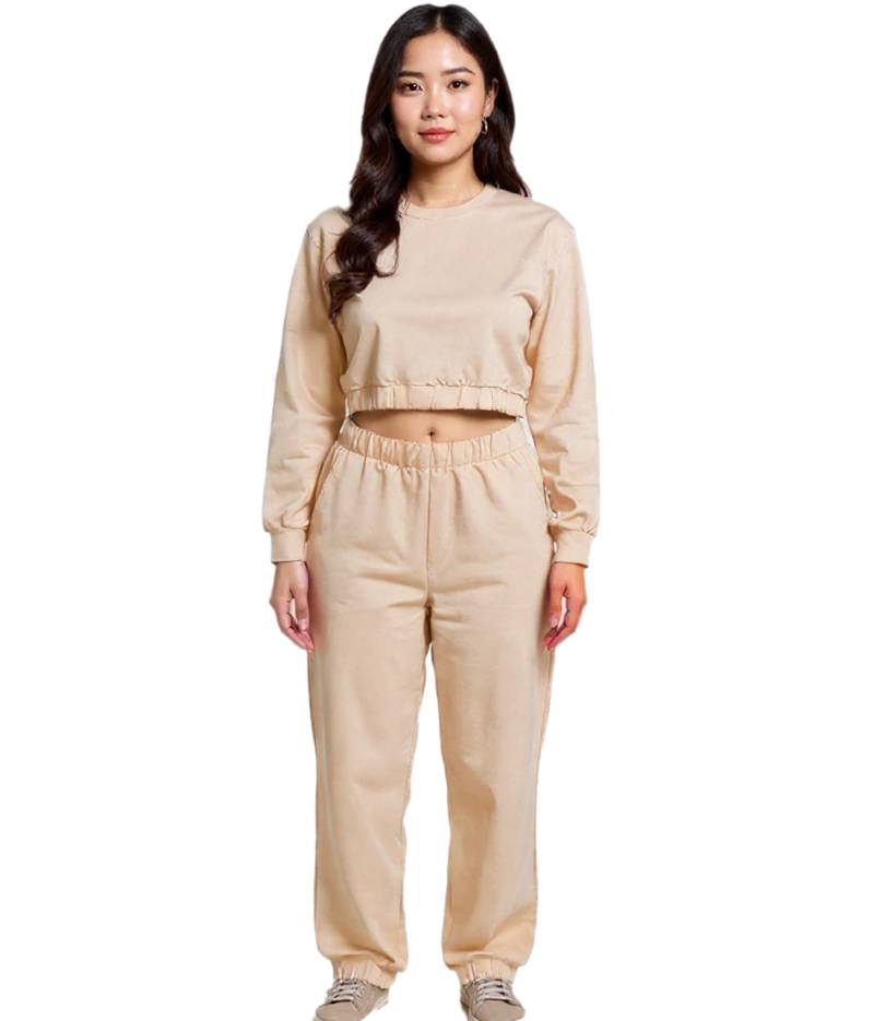 ZEGY Damen Jogging-Anzug Sweat-Jogger Crop-Pullover Baumwoll-Set 1072 Beige ZEGY Damen Jogging-Anzug Sweat-Jogger Crop-Pullover Baumwoll-Set 1072 Beige von ZEGY