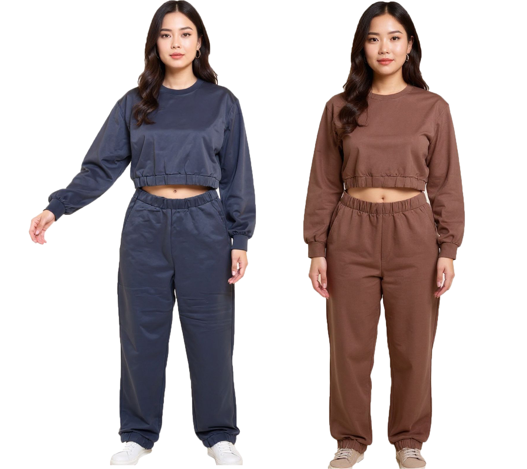 ZEGY Damen Jogging-Anzug Sweat-Jogger Crop-Pullover Baumwoll-Set 1072 Braun oder Navy von ZEGY