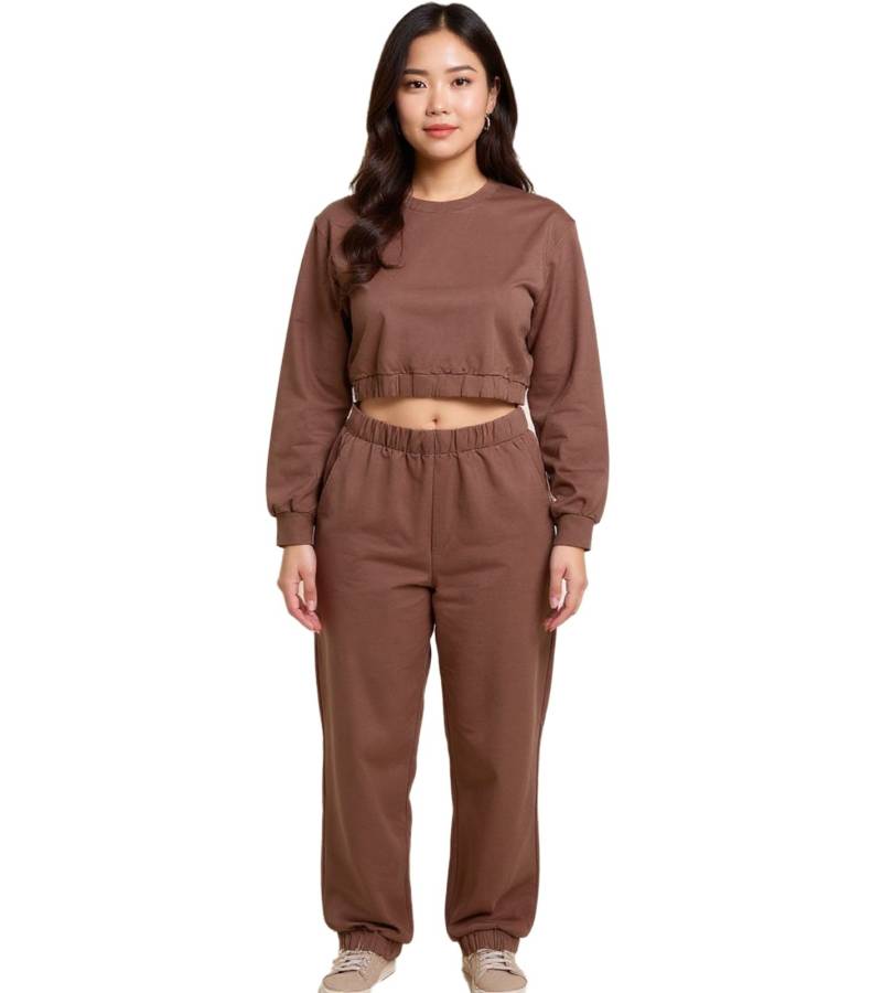 ZEGY Damen Jogging-Anzug Sweat-Jogger Crop-Pullover Baumwoll-Set 1072 Braun ZEGY Damen Jogging-Anzug Sweat-Jogger Crop-Pullover Baumwoll-Set 1072 Braun von ZEGY