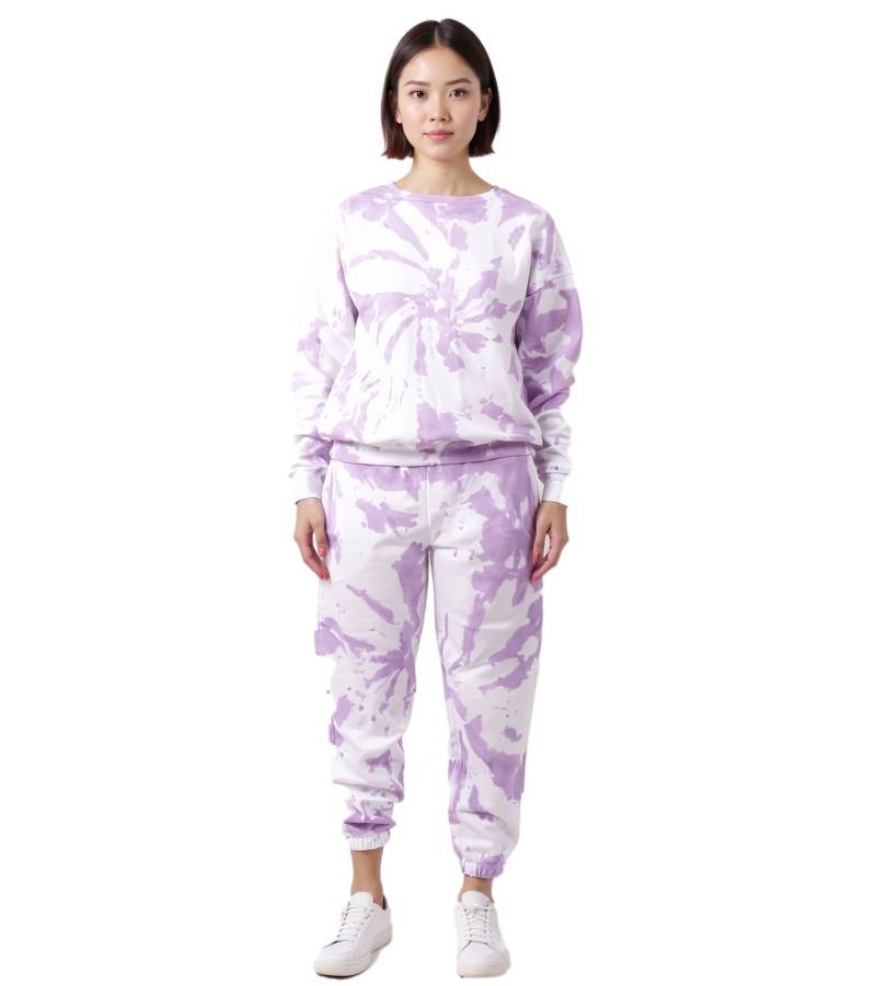 ZEGY Damen Jogging-Anzug Sweat-Jogger im Batik-Look Rundhals-Pullover Baumwoll-Set 1064 Lila/Weiß ZEGY Damen Jogging-Anzug Sweat-Jogger im Batik-Look Rundhals-Pullover Baumwoll-Set 1064 Lila/Weiß von ZEGY