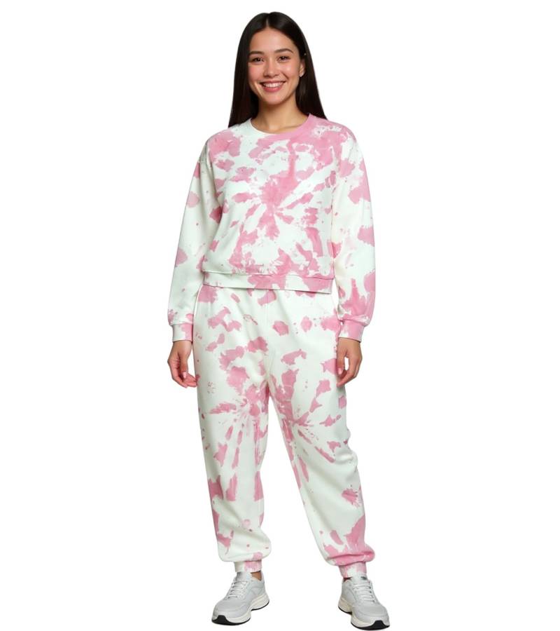 ZEGY Damen Jogging-Anzug Sweat-Jogger im Batik-Look Rundhals-Pullover Baumwoll-Set 1064 Rosa/Weiß ZEGY Damen Jogging-Anzug Sweat-Jogger im Batik-Look Rundhals-Pullover Baumwoll-Set 1064 Rosa/Weiß von ZEGY