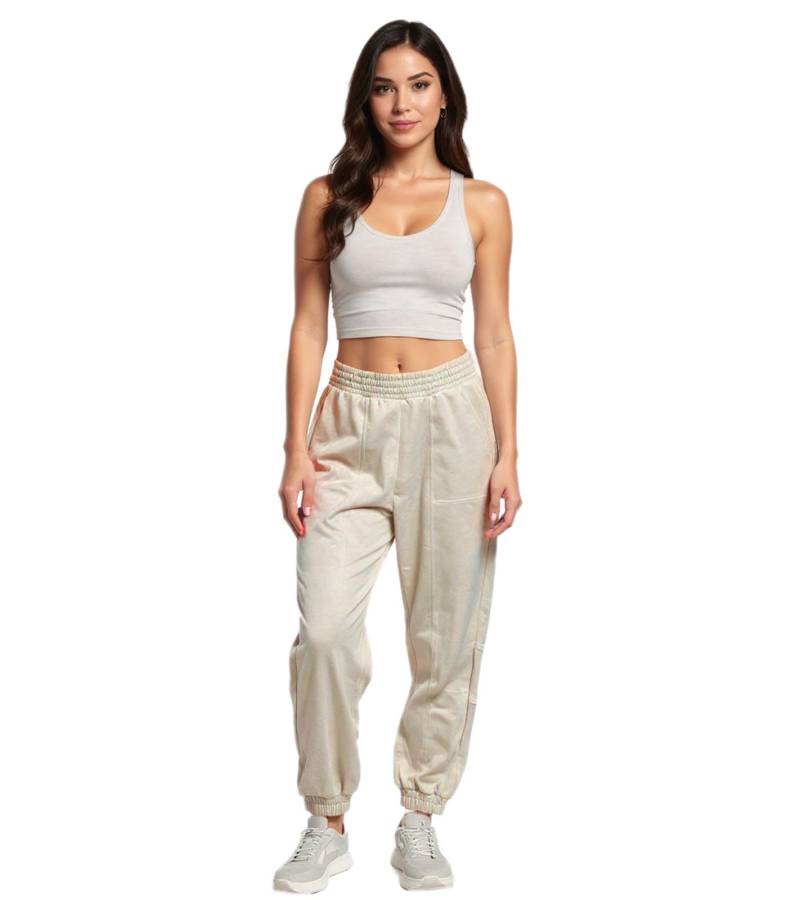 ZEGY Damen Jogginghose bequeme Sweat-Hose mit seitlichen Eingrifftaschen Baumwoll-Hose 1068 Beige von ZEGY