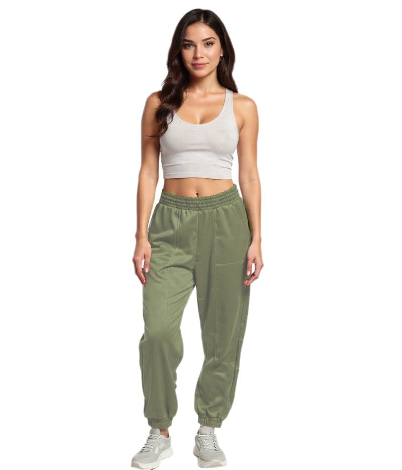 ZEGY Damen Jogginghose bequeme Sweat-Hose mit seitlichen Eingrifftaschen Baumwoll-Hose 1068 Khaki von ZEGY