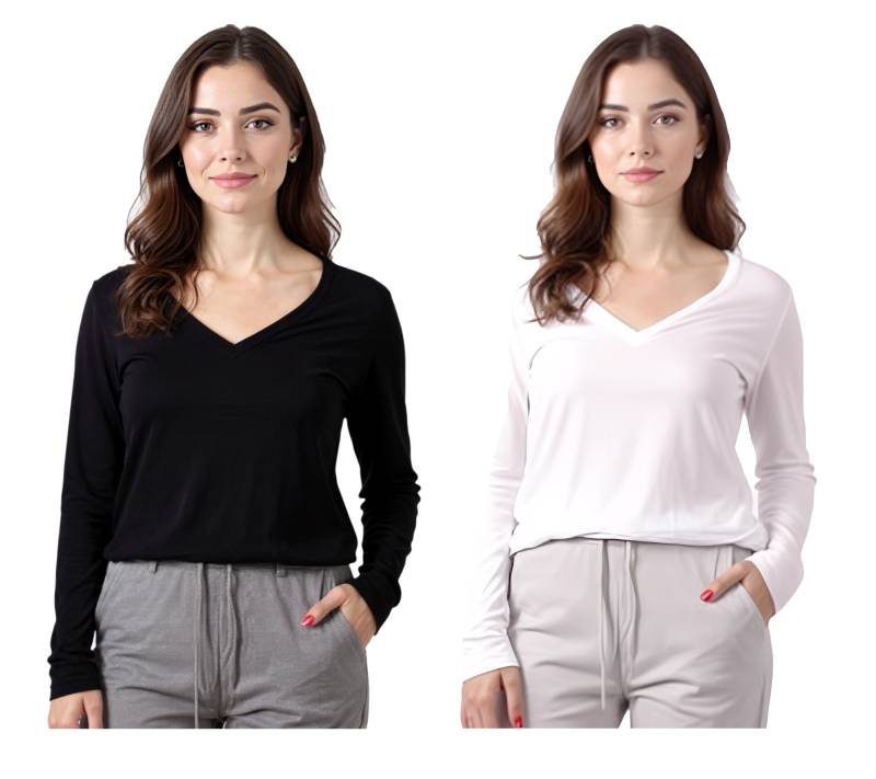 ZEGY Damen Pullover dünner Longsleeve mit V-Ausschnitt Sommer-Shirt 1078 in Schwarz oder Weiß von ZEGY