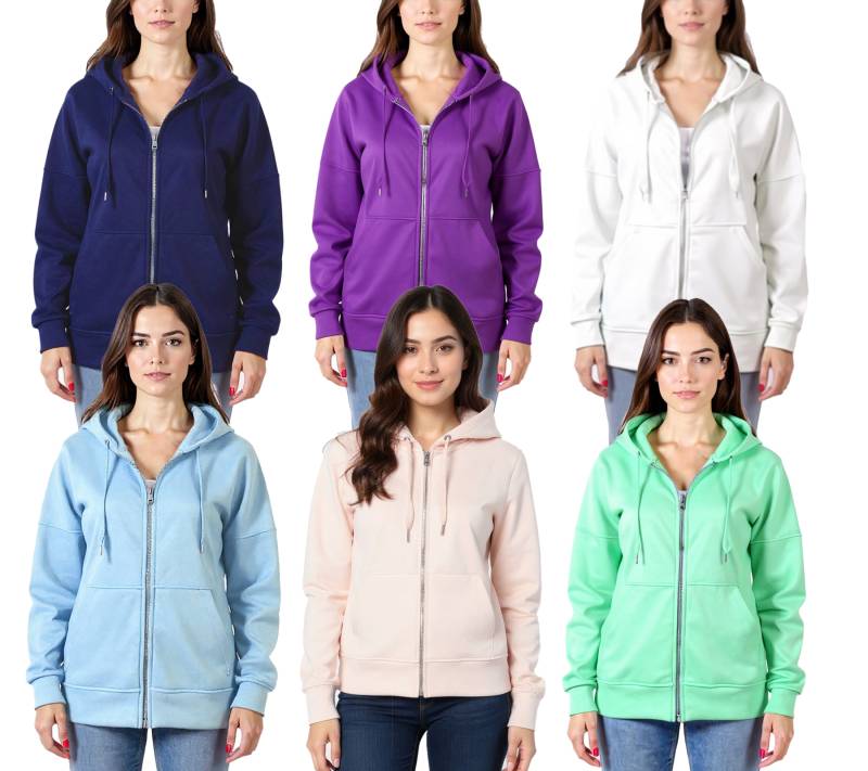 ZEGY Damen Sweat-Jacke mit Kapuze Baumwoll-Sweater Zip Hoodie 1083 in Rosa, Lila, Navy, Hellblau, Weiß oder Mint-Grün von ZEGY
