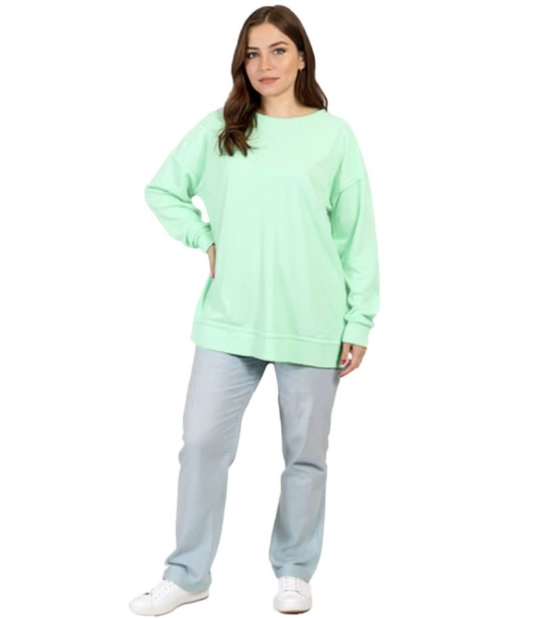 ZEGY Damen Sweatshirt schlichter Baumwoll-Pullover Rundhals-Pulli Sweater 1070 Mint-Grün von ZEGY