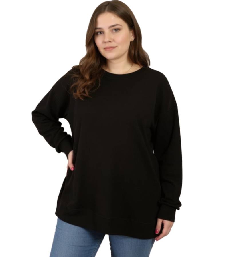 ZEGY Damen Sweatshirt schlichter Baumwoll-Pullover Rundhals-Pulli Sweater 1070 Schwarz von ZEGY
