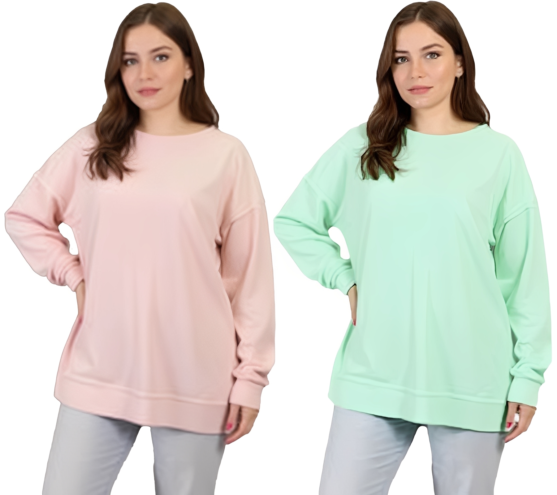 ZEGY Damen Sweatshirt schlichter Baumwoll-Pullover Rundhals-Pulli Sweater 1070 in Mint-Grün oder Rosa von ZEGY