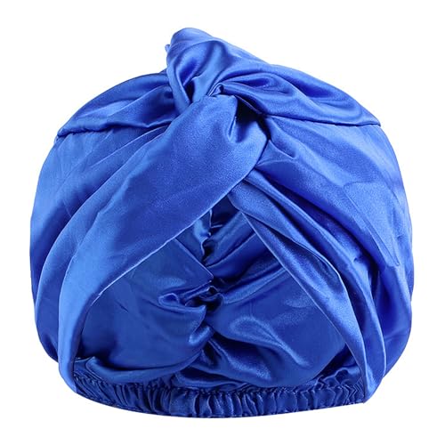 Satin Bonnet Nacht Schlafmütze, Duschhaube Schlafhaube, Maulbeerseide Frauen Nachtmütze, Verstellbare Doppelschichten Motorhaube, Haarpflege Kopfhaube (Dunkelblau) von ZEHOYIC