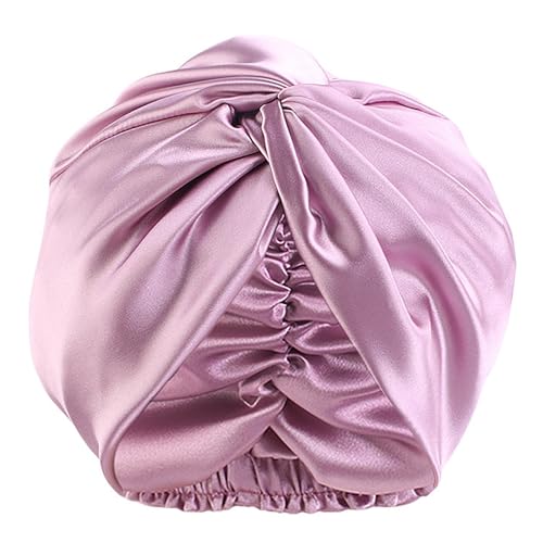 Satin Bonnet Nacht Schlafmütze, Duschhaube Schlafhaube, Maulbeerseide Frauen Nachtmütze, Verstellbare Doppelschichten Motorhaube, Haarpflege Kopfhaube (Lila) von ZEHOYIC