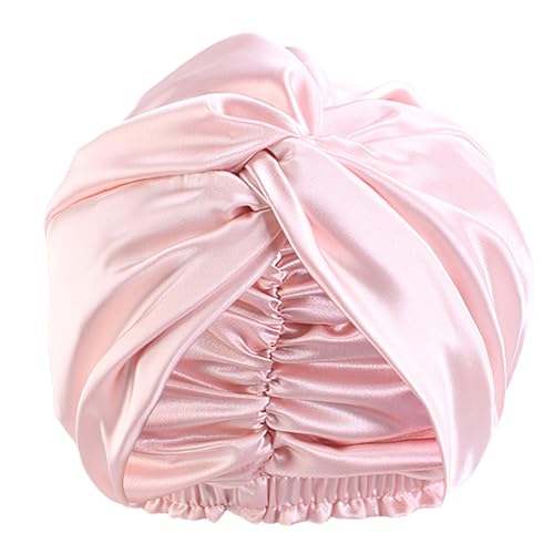 Satin Bonnet Nacht Schlafmütze, Duschhaube Schlafhaube, Maulbeerseide Frauen Nachtmütze, Verstellbare Doppelschichten Motorhaube, Haarpflege Kopfhaube (Rosa) von ZEHOYIC
