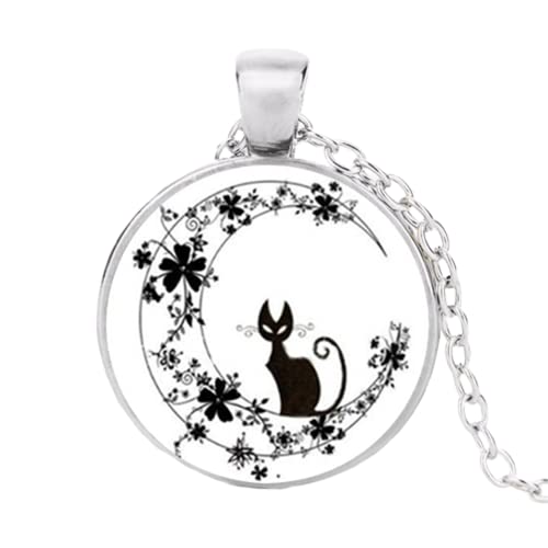 Blumen-Mond-Halskette Halbmond-Anhänger Süßer Tierschmuck Glas Cabochon Kette Statement Halskette Frauen, Zinklegierung von ZEIA3