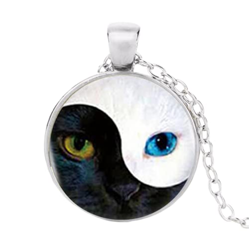 Kucing Hitam Kalung Kucing YIN YANG untuk Wanita Rantai Bulat Kalung Choker Antik Perhiasan Kalung, Zinklegierung von ZEIA3