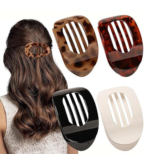 4/6Pcs Flat Claw Clips, Round Flat Hair Clips for Women, Duckbill Hair Clip for Thick Thin Hair (4Pcs-B) von ZEID