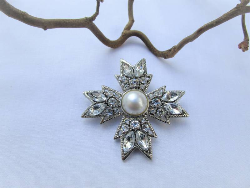 Vintage Brosche Schmuck Stern Strass Silberfarben von ZEITJUWELEN