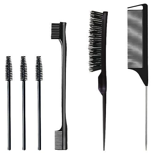 6 Stück Haarkamm-Set, Borsten Haarbürste, Pflege Kanten Bürste, Robuster Rattenschwanz Kamm, Sleek Bun Bürste, Edges Brush, Geeignet für Friseure und Damen (Schwarz) 6 Stück Haarkamm-Set, Borsten Haarbürste, Pflege Kanten Bürste, Robuster Rattenschwanz Kamm, Sleek Bun Bürste, Edges Brush, Geeignet für Friseure und Damen (Schwarz) von ZELHYEUU