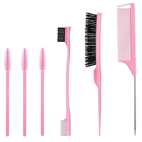 6 Stück Haarkamm-Set, Borsten Haarbürste, Pflege Kanten Bürste, Robuster Rattenschwanz Kamm, Sleek Bun Bürste, Edges Brush, Geeignet für Friseure und Damen (Rosa) 6 Stück Haarkamm-Set, Borsten Haarbürste, Pflege Kanten Bürste, Robuster Rattenschwanz Kamm, Sleek Bun Bürste, Edges Brush, Geeignet für Friseure und Damen (Rosa) von ZELHYEUU
