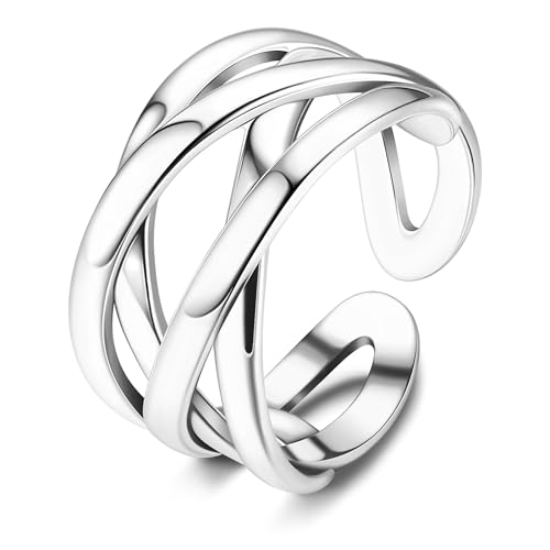 ZELORES 925 Sterling Silber Keltischer Knoten Ringe Offene Knöchelringe für Frauen Verstellbare Daumen-Fingerringe Minimalistische Kreuzlinie Bandringe, Sterling Silber, Kein Edelstein von ZELORES