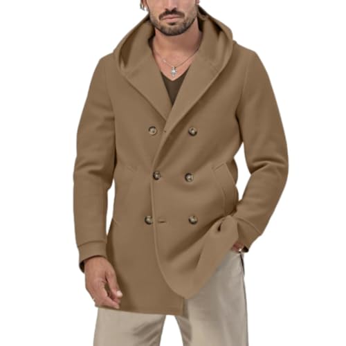 ZEMALON Langarm Jacke Herren Mittlere Länge Mit Kapuze Vintage Jacke Männer Casual Persönlichkeit Einzigartig Outdoorjacke Herren Temperament Modern Trend Übergangsjacke Herren B-Khaki M von ZEMALON