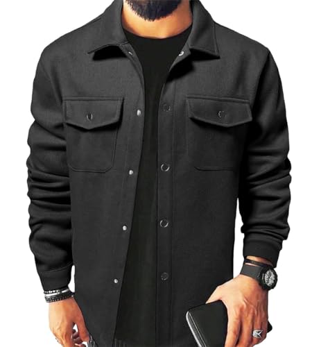 ZEMALON Langarm Jacke Herren Slim Fit Trend Klassisch Übergangsjacke Herren Jugend All-Match Licht Jacke Herren Urlaub Mode Casual Outdoorjacke Herren B-Black L von ZEMALON