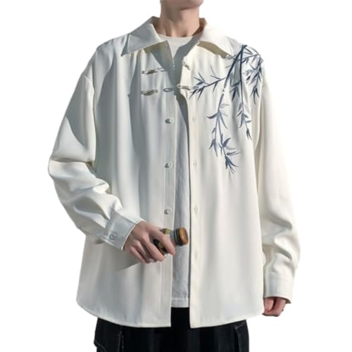 ZEMALON Longsleeve Hemd Herren Klassisch Gutaussehend Modeshirt Leichte Atmungsaktiv Komfortabel Tops Urban Temperament Trend Casualshirt C-White L von ZEMALON
