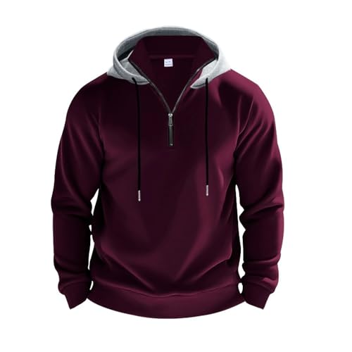 ZEMALON Sweatshirt Herren Casual Mode Ohne Kapuze Tops Jugend Klassisch Sportshirt Regular Fit Persönlichkeit Trend Langärmeliges Pullover E-Wine Red M von ZEMALON