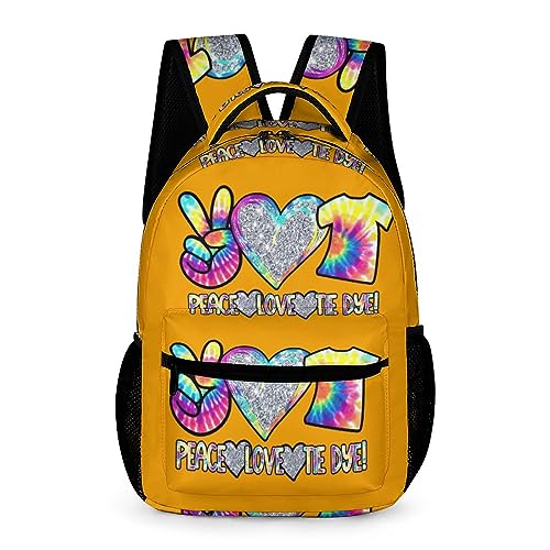 ZEMECS Rucksack Jungen Schulrucksack Mädchen Teenager Jugendliche Coole Schule Daypacks Kinder Peace Love Tie Dye! Schultasche Outdoor Camping Groß Schulranzen Wasserdicht Ranzen Schultertaschen von ZEMECS