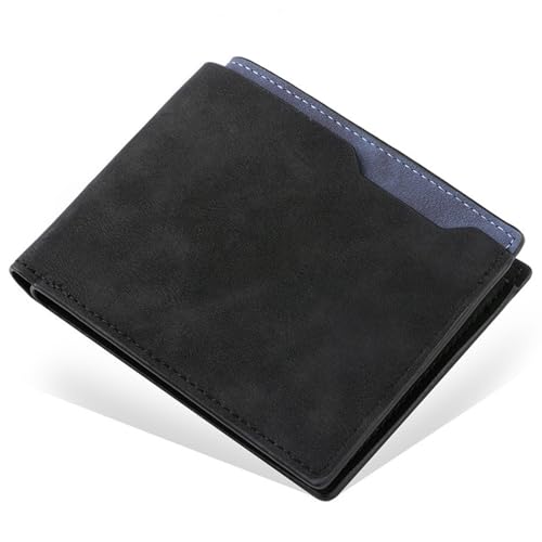 ZEMINRI Portmonee Herren Farbblockdesign mit Kartenfächern, Geldscheinfach und Transparentem Ausweisfenster Minimalistische Geldbörse für Büro, Reisen oder Date (Schwarz) von ZEMINRI