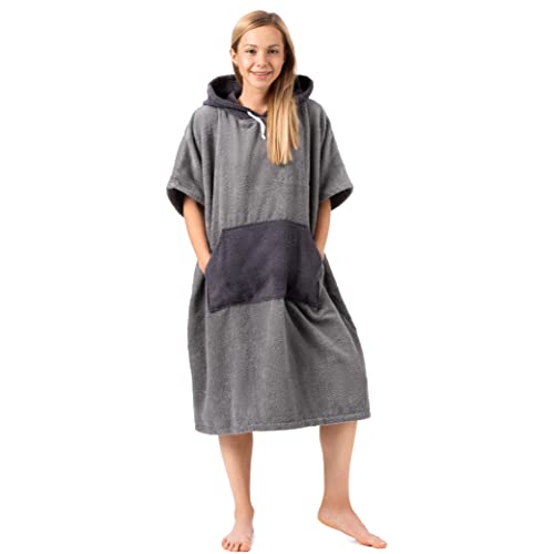 ZENACROSS Surf-Poncho Badeponcho 100% Baumwolle L/XL Hellgrau - Damen Poncho, Herren Poncho warm flauschig Umziehhilfe Erwachsene mit Tasche Kapuze für Sport, Surfen, Strand, Badehandtuch von ZENACROSS