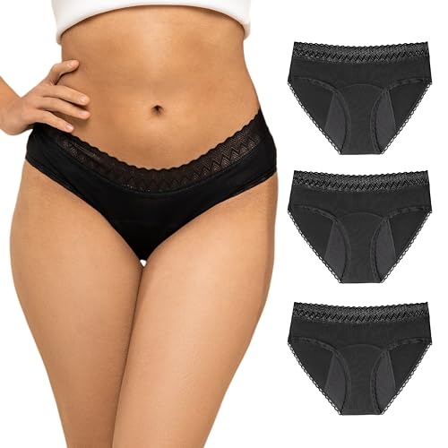 ZENAPHYR 3er Set Perioden Unterhosen Damen Schwarz Bio Baumwolle - Waschbare Saugfähige Menstruationsunterwäsche - S von ZENAPHYR