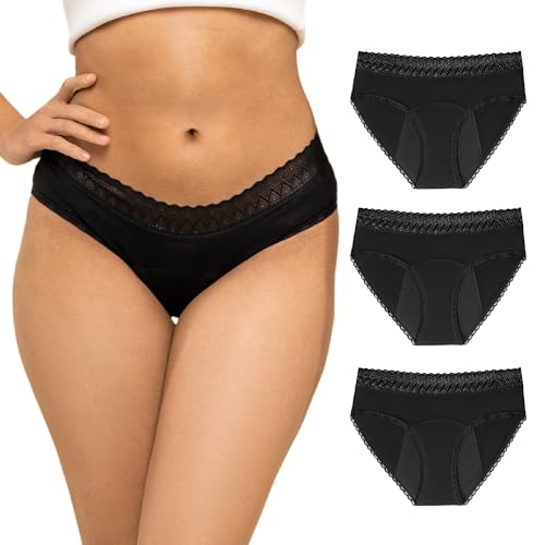 ZENAPHYR 3er Set Perioden Unterhosen Damen Schwarz Bio Baumwolle - Waschbare Saugfähige Menstruationsunterwäsche - XS von ZENAPHYR