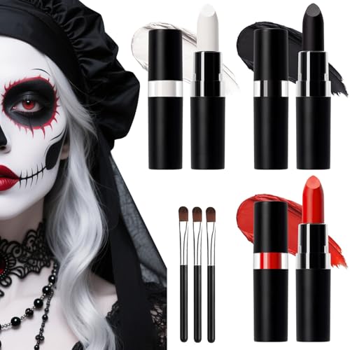 Halloween Gesicht Schminke Weiß Schwarz Rot Make up Stick, Schädel Gesicht Make up Kit, Gesichtsbemalung für Kinder Erwachsene, Face Paint Theaterschmink Set Vampir Zombie Braut Makeup SFX Schmink von ZENGOD