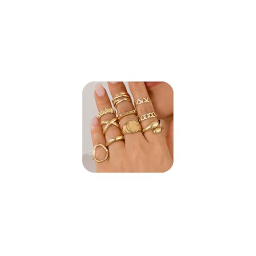 10 Stück Knuckle Rings Set For Women Girls Chunky Rings Stacking Ring Silver Gold Vintage Boho Offene Verstellbarer Ringe Vergoldet Daumenring Chunky Dome Ringe für Frauen Mädchen (Gold) von ZENGSING