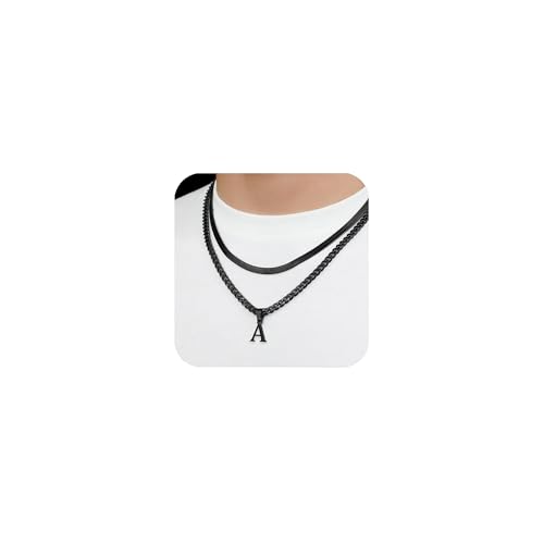 2 Stück Halskette für Jungen, Kette Herren Kette mit Buchstaben A-Z, Edelstahl Buchstaben Halskette, Layered Initial A-Z Kette Mit Buchstaben, Schmuck Geschenke für Freund Männer Frauen (Schwarz A) 2 Stück Halskette für Jungen, Kette Herren Kette mit Buchstaben A-Z, Edelstahl Buchstaben Halskette, Layered Initial A-Z Kette Mit Buchstaben, Schmuck Geschenke für Freund Männer Frauen (Schwarz A) von ZENGSING