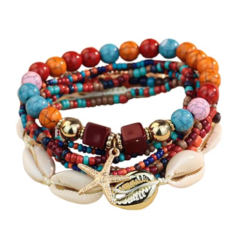 Bohemian Beaded Multi-Layer Armbänder Boho Armband Damen Kristall Perlen Armband Mehrschichtiges Stackable Stretch Perlenarmband Stretch Boho Modeschmuck Geschenke für Frauen Mädchen (Orange) von ZENGSING