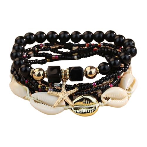 Bohemian Beaded Multi-Layer Armbänder Boho Armband Damen Kristall Perlen Armband Mehrschichtiges Stackable Stretch Perlenarmband Stretch Boho Modeschmuck Geschenke für Frauen Mädchen (Schwarz) von ZENGSING