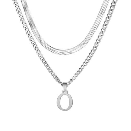 Buchstaben Halskette Herren, Edelstahl Silber kubanische Kette verstellbare Schlange Kette mit A-Z Letter Anhänger Geschichtet Halskette für Männer Papa Freund Geburtstag Vatertag Weihnachtsgesc (O) von ZENGSING