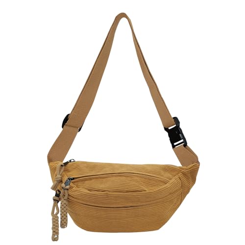 Cord Bauchtasche für Damen Herren, Crossbody-Hüfttasche Umhängetaschen Brusttasche Cord Erwachsene mit 3 Tasche und Verstellbarem Leichte Gürteltasche für Jungen Sportlich Wandern (Kordel-Gelb) von ZENGSING