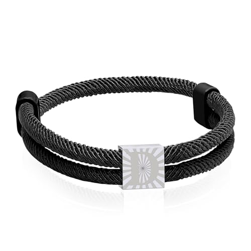 Paracord Armband aus Segeltau für Männer Frauen Armband Herren mit Buchstaben Surferarmband Verstellbares Schwarz Segeltau Surferarmband Segler Nylon Surf Armbänder mit Initial A-Z Buchstabe (D) von ZENGSING