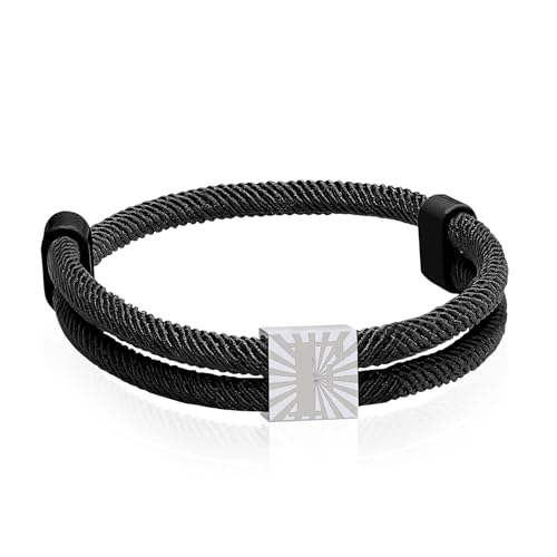 Paracord Armband aus Segeltau für Männer Frauen Armband Herren mit Buchstaben Surferarmband Verstellbares Schwarz Segeltau Surferarmband Segler Nylon Surf Armbänder mit Initial A-Z Buchstabe (F) von ZENGSING