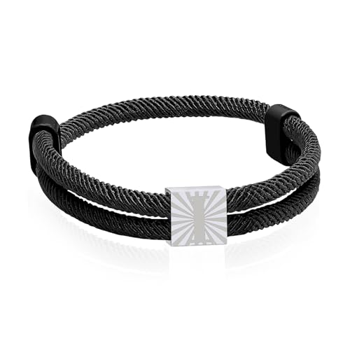 Paracord Armband aus Segeltau für Männer Frauen Armband Herren mit Buchstaben Surferarmband Verstellbares Schwarz Segeltau Surferarmband Segler Nylon Surf Armbänder mit Initial A-Z Buchstabe (I) von ZENGSING